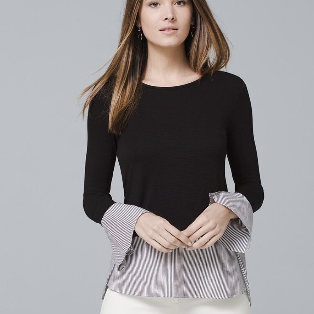 WHBM Long-Sleeve Stripe-Poplin Top